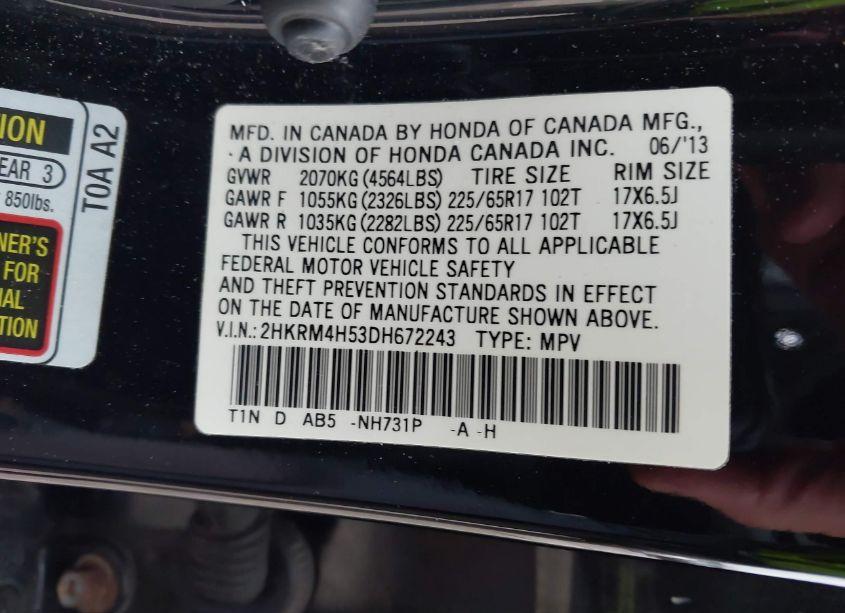 Photo 9 of 2013 Honda Cr-v EX (VIN 2HKRM4H53DH672243)