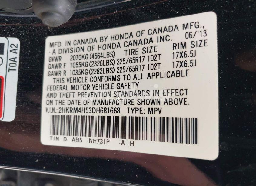 Photo 9 of 2013 Honda Cr-v EX (VIN 2HKRM4H53DH681668)