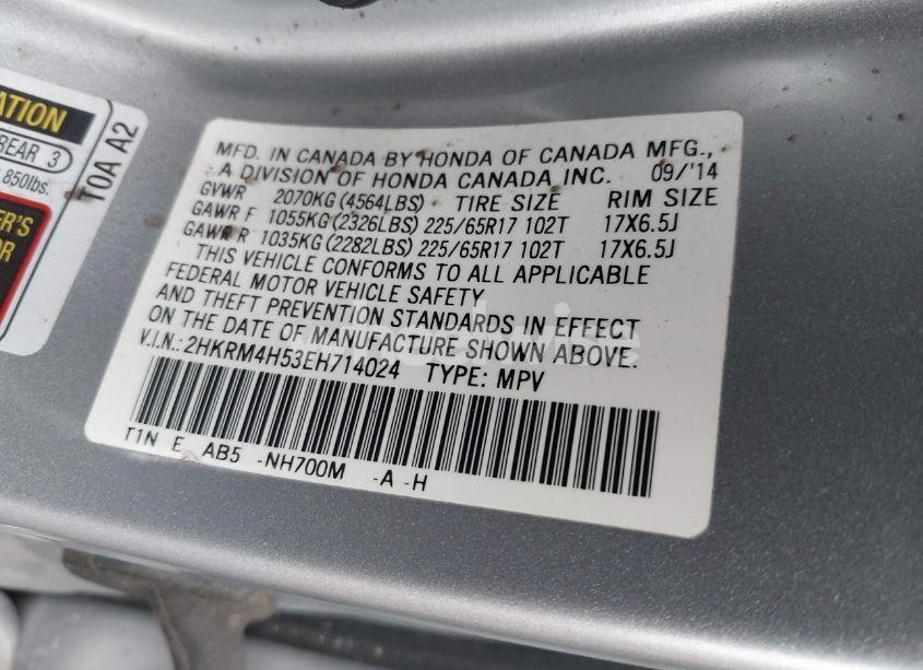 Photo 9 of 2014 Honda Cr-v EX (VIN 2HKRM4H53EH714024)