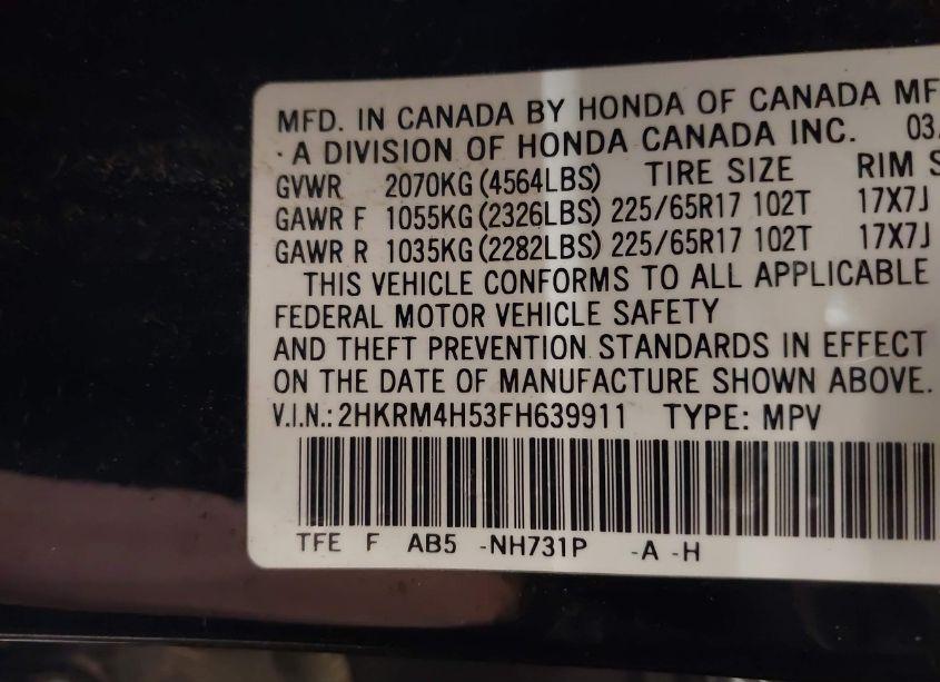 Photo 9 of 2015 Honda Cr-v EX (VIN 2HKRM4H53FH639911)