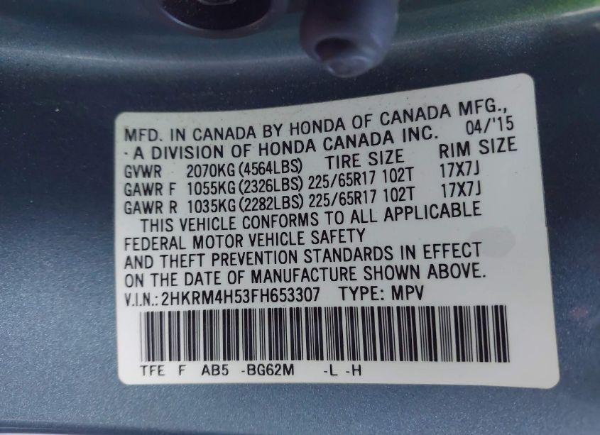 Photo 9 of 2015 Honda Cr-v EX (VIN 2HKRM4H53FH653307)