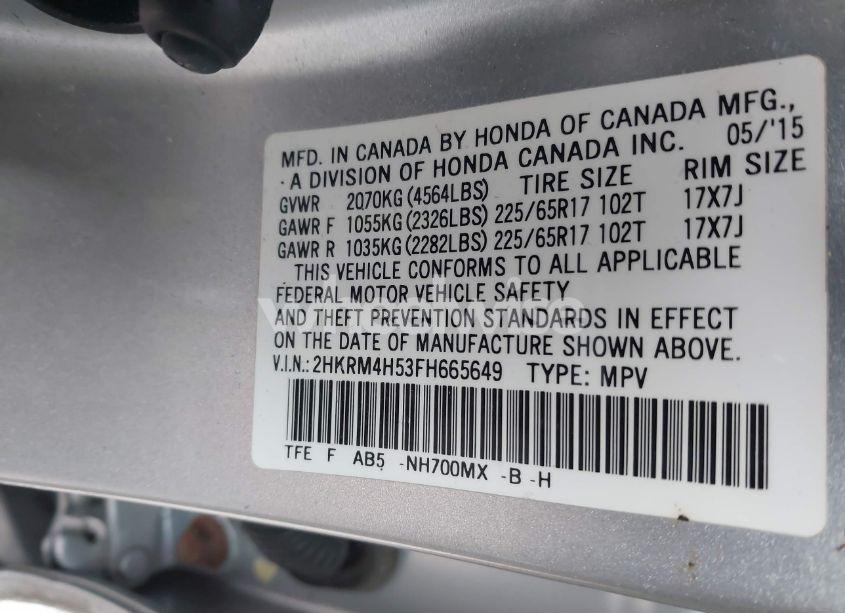 Photo 9 of 2015 Honda Cr-v EX (VIN 2HKRM4H53FH665649)