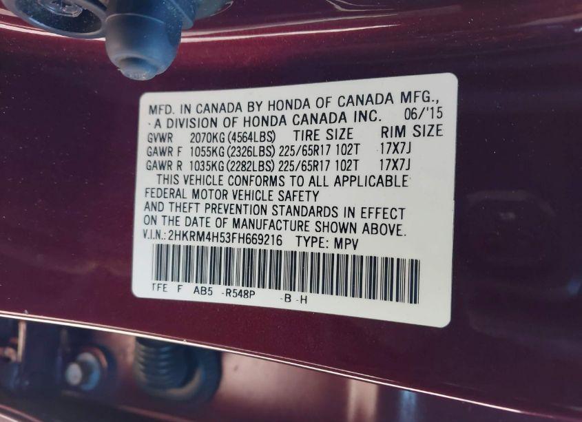 Photo 9 of 2015 Honda Cr-v EX (VIN 2HKRM4H53FH669216)