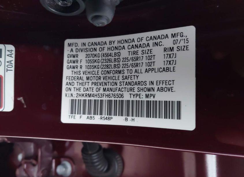 Photo 9 of 2015 Honda Cr-v EX (VIN 2HKRM4H53FH676506)