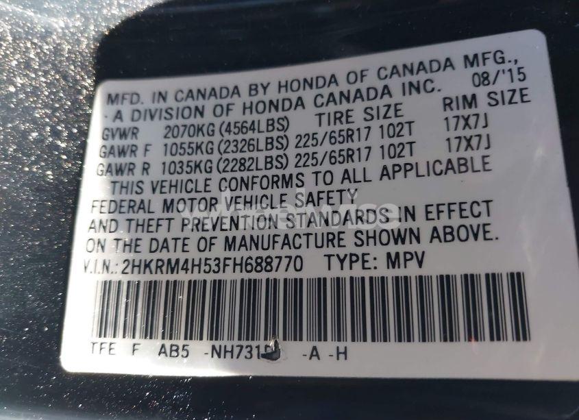 Photo 9 of 2015 Honda Cr-v EX (VIN 2HKRM4H53FH688770)