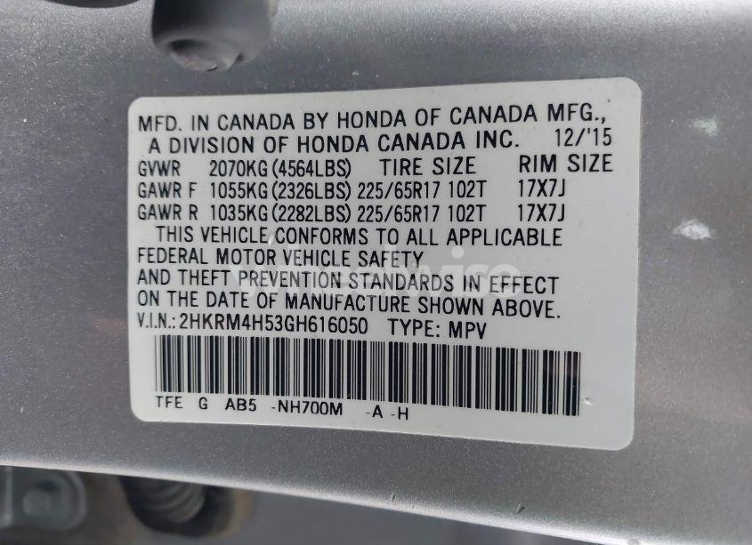 Photo 9 of 2016 Honda Cr-v EX (VIN 2HKRM4H53GH616050)