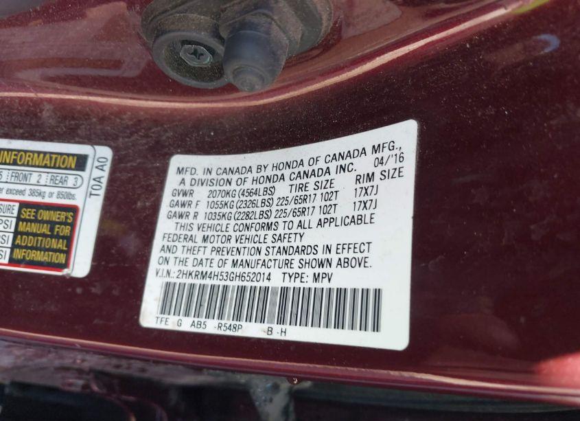 Photo 9 of 2016 Honda Cr-v EX (VIN 2HKRM4H53GH652014)