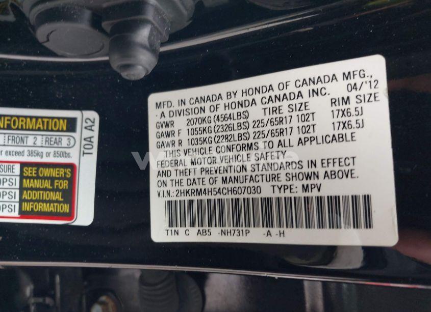 Photo 9 of 2012 Honda Cr-v EX (VIN 2HKRM4H54CH607030)