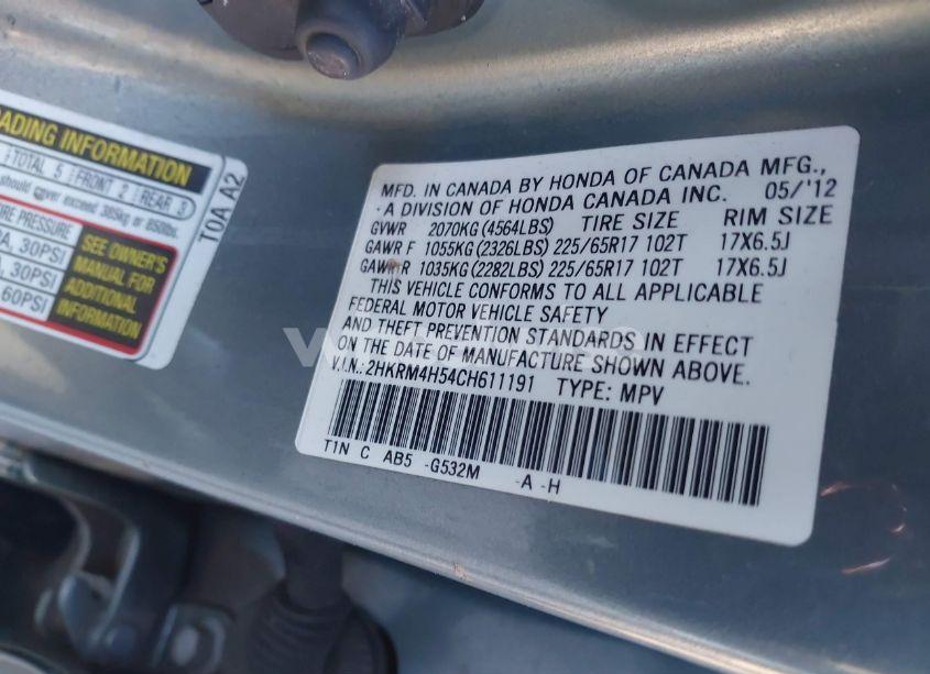 Photo 9 of 2012 Honda Cr-v EX (VIN 2HKRM4H54CH611191)