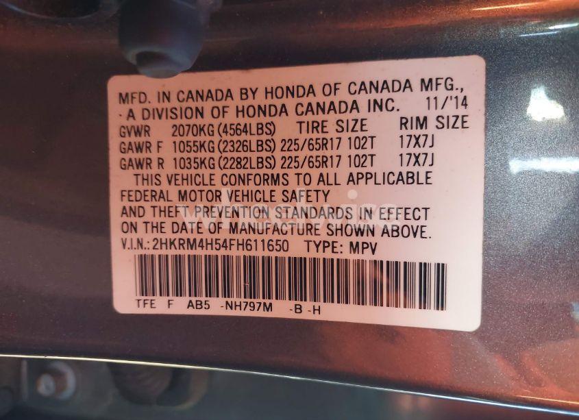 Photo 9 of 2015 Honda Cr-v EX (VIN 2HKRM4H54FH611650)