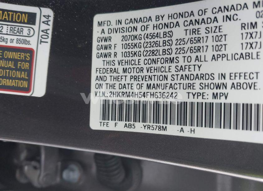 Photo 9 of 2015 Honda Cr-v EX (VIN 2HKRM4H54FH636242)