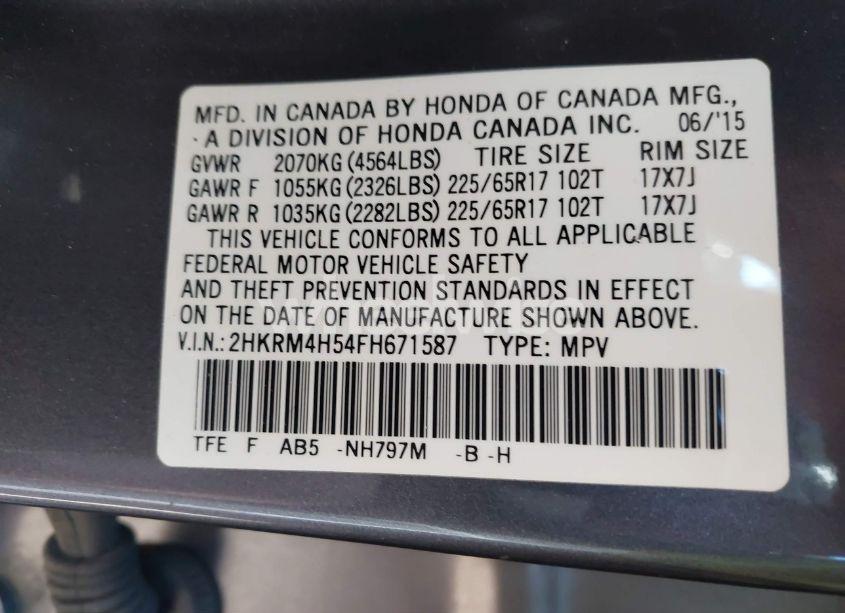 Photo 9 of 2015 Honda Cr-v EX (VIN 2HKRM4H54FH671587)