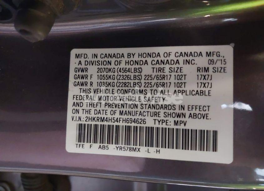 Photo 9 of 2015 Honda Cr-v EX (VIN 2HKRM4H54FH694626)