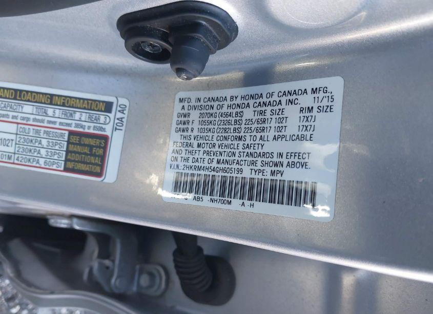 Photo 9 of 2016 Honda Cr-v EX (VIN 2HKRM4H54GH605199)