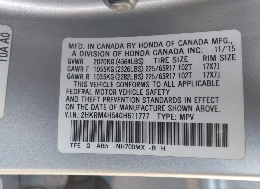 Photo 9 of 2016 Honda Cr-v EX (VIN 2HKRM4H54GH611777)