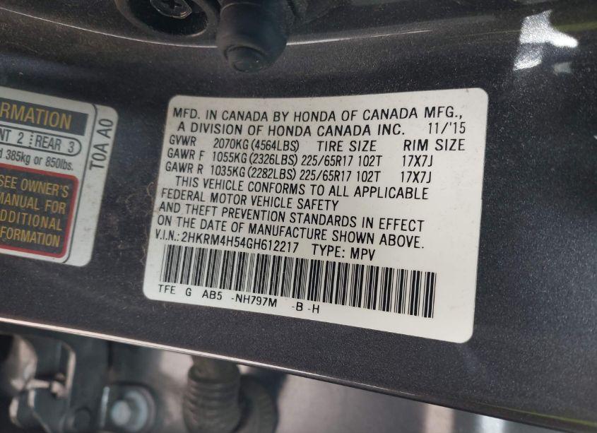 Photo 9 of 2016 Honda Cr-v EX (VIN 2HKRM4H54GH612217)