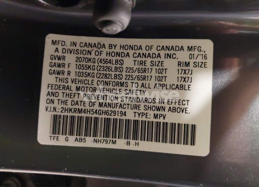 Photo 9 of 2016 Honda Cr-v EX (VIN 2HKRM4H54GH629194)