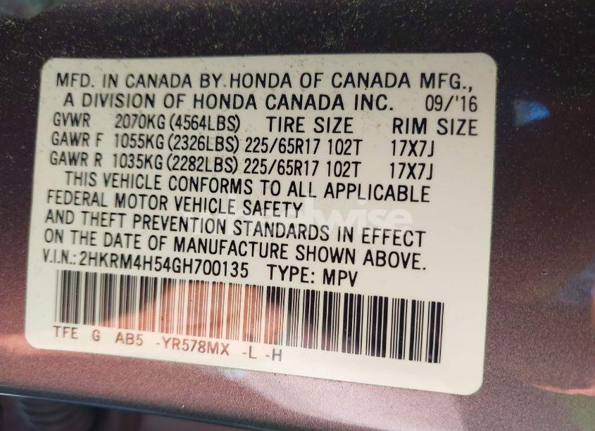 Photo 9 of 2016 Honda Cr-v EX (VIN 2HKRM4H54GH700135)