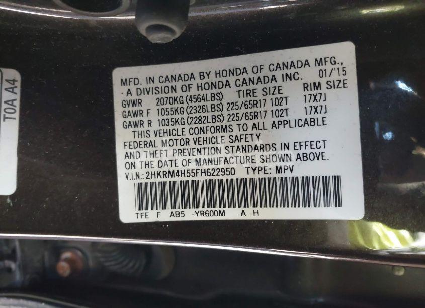 Photo 9 of 2015 Honda Cr-v EX (VIN 2HKRM4H55FH622950)