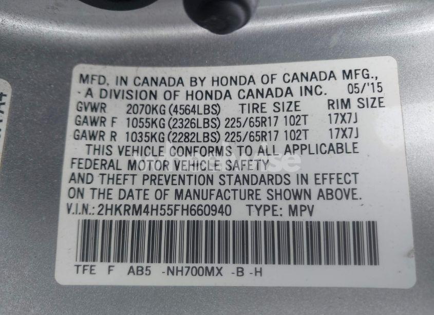 Photo 9 of 2015 Honda Cr-v EX (VIN 2HKRM4H55FH660940)