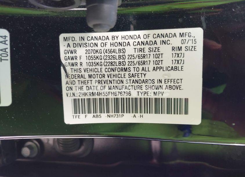 Photo 9 of 2015 Honda Cr-v EX (VIN 2HKRM4H55FH676796)