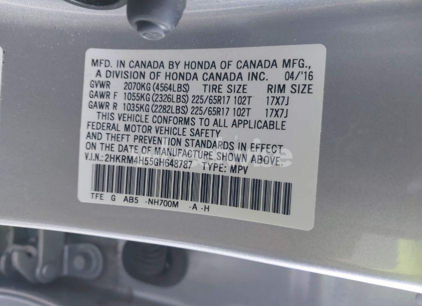 Photo 9 of 2016 Honda Cr-v EX (VIN 2HKRM4H55GH648787)