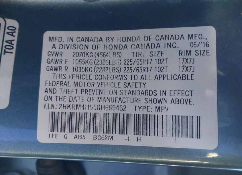 Photo 9 of 2016 Honda Cr-v EX (VIN 2HKRM4H55GH669462)