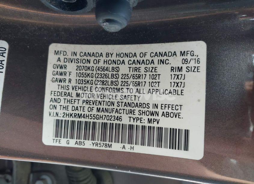 Photo 9 of 2016 Honda Cr-v EX (VIN 2HKRM4H55GH702346)