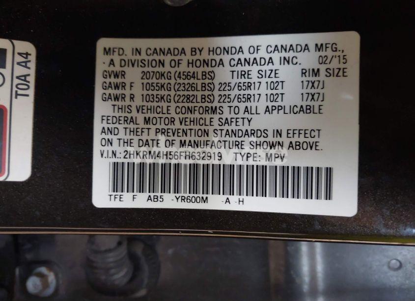 Photo 9 of 2015 Honda Cr-v EX (VIN 2HKRM4H56FH632919)