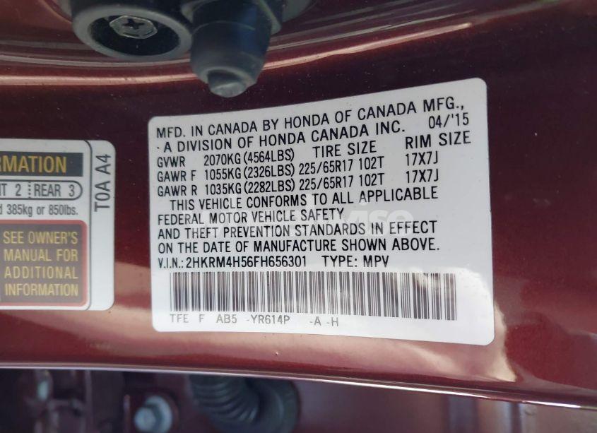 Photo 9 of 2015 Honda Cr-v EX (VIN 2HKRM4H56FH656301)