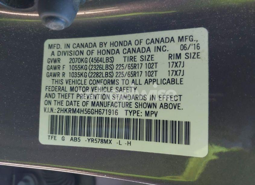 Photo 9 of 2016 Honda Cr-v EX (VIN 2HKRM4H56GH671916)