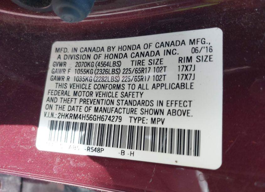 Photo 9 of 2016 Honda Cr-v EX (VIN 2HKRM4H56GH674279)