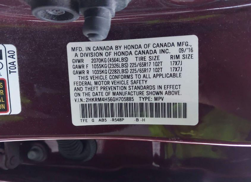 Photo 9 of 2016 Honda Cr-v EX (VIN 2HKRM4H56GH705885)