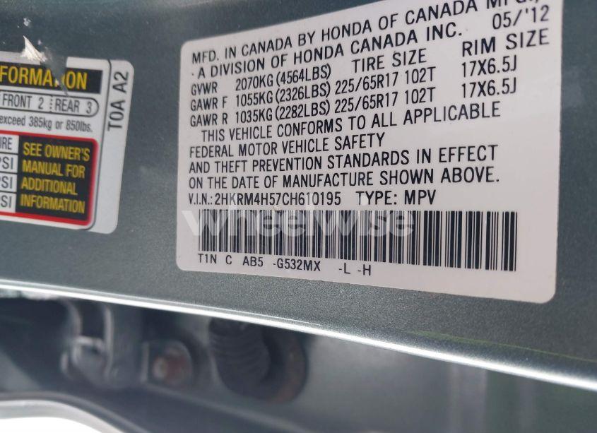 Photo 9 of 2012 Honda Cr-v EX (VIN 2HKRM4H57CH610195)