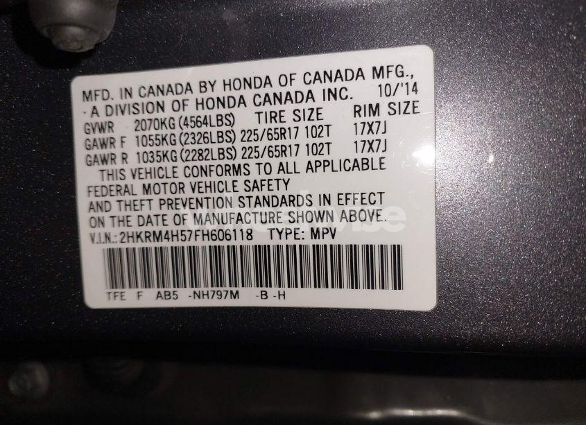 Photo 9 of 2015 Honda Cr-v EX (VIN 2HKRM4H57FH606118)