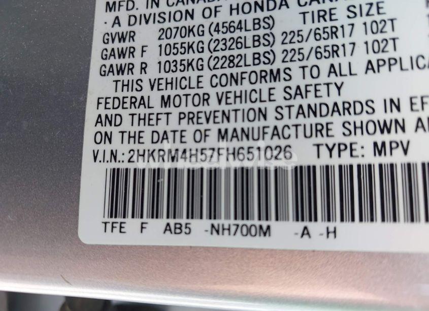 Photo 9 of 2015 Honda Cr-v EX (VIN 2HKRM4H57FH651026)