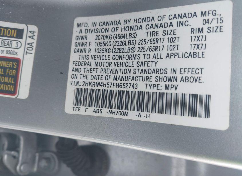 Photo 9 of 2015 Honda Cr-v EX (VIN 2HKRM4H57FH652743)