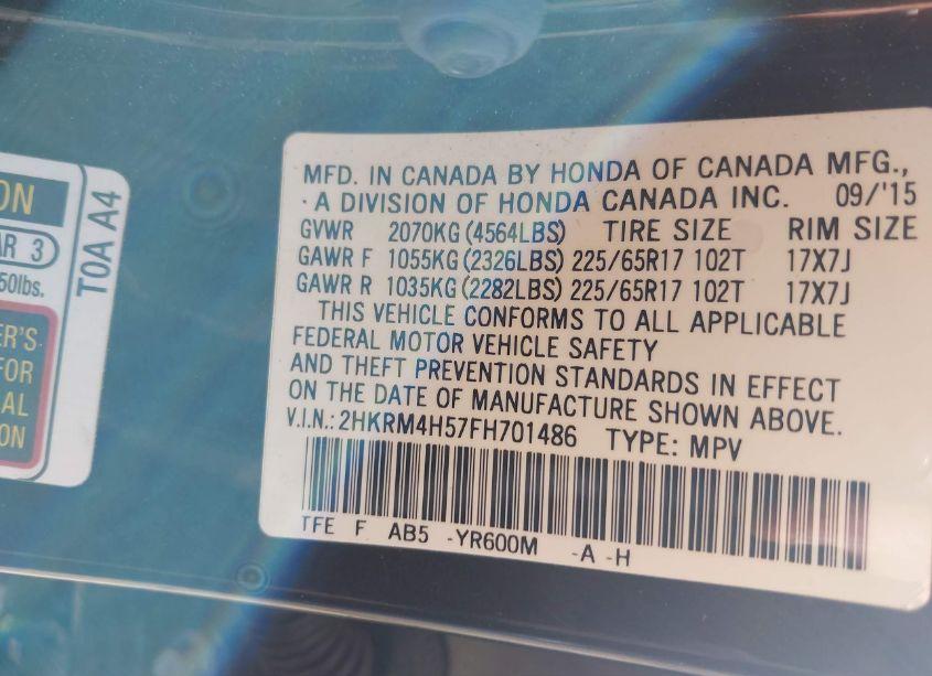 Photo 9 of 2015 Honda Cr-v EX (VIN 2HKRM4H57FH701486)