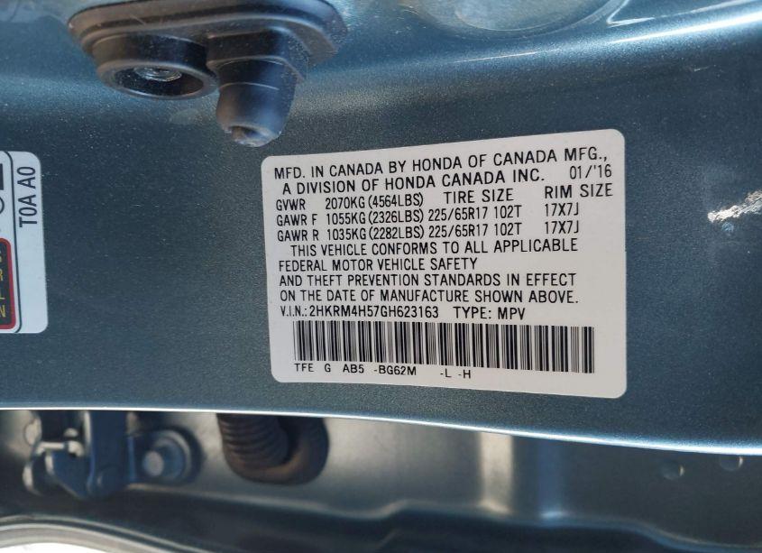 Photo 9 of 2016 Honda Cr-v EX (VIN 2HKRM4H57GH623163)