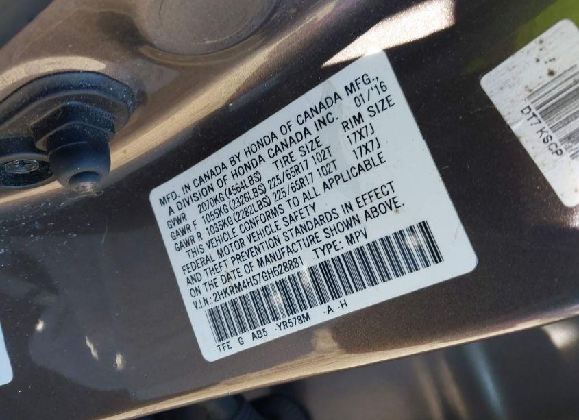 Photo 9 of 2016 Honda Cr-v EX (VIN 2HKRM4H57GH628881)