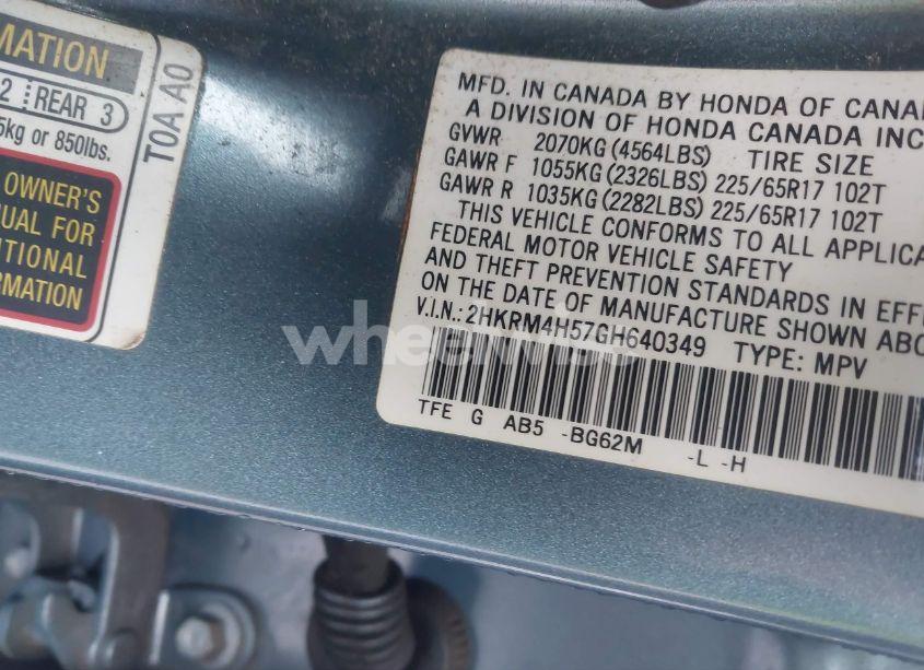 Photo 9 of 2016 Honda Cr-v EX (VIN 2HKRM4H57GH640349)