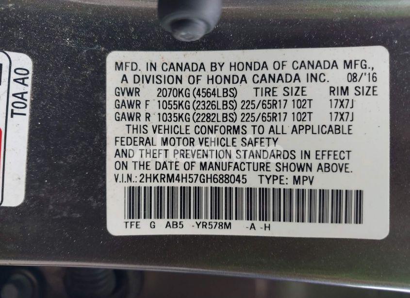 Photo 9 of 2016 Honda Cr-v EX (VIN 2HKRM4H57GH688045)