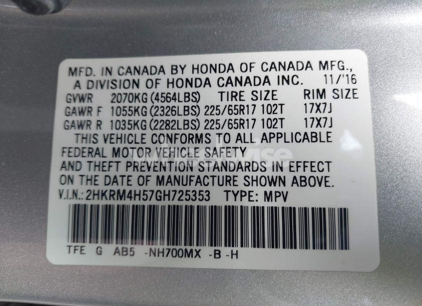 Photo 9 of 2016 Honda Cr-v EX (VIN 2HKRM4H57GH725353)