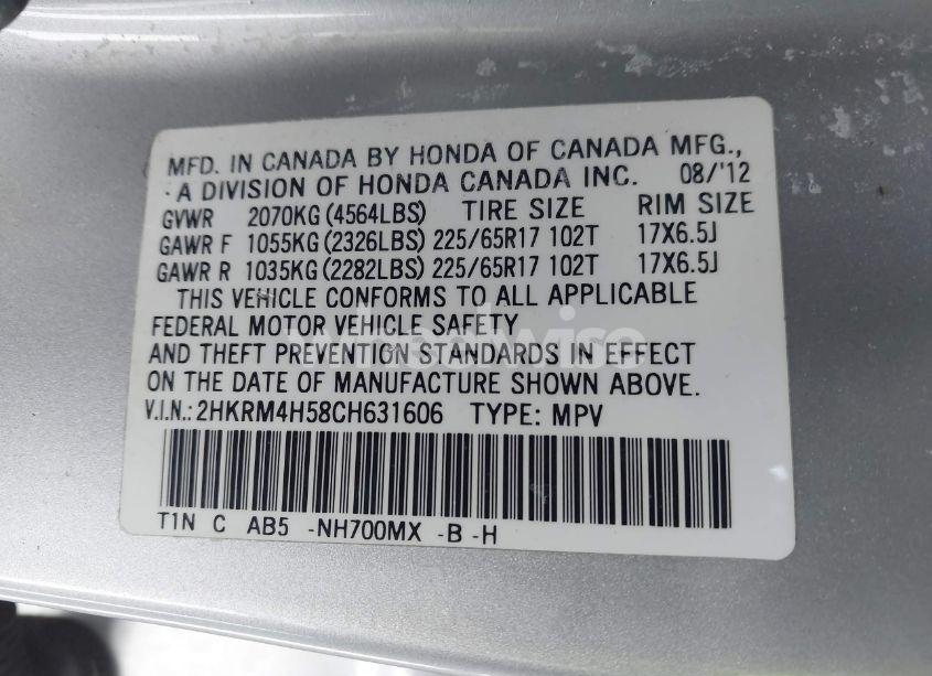 Photo 9 of 2012 Honda Cr-v EX (VIN 2HKRM4H58CH631606)