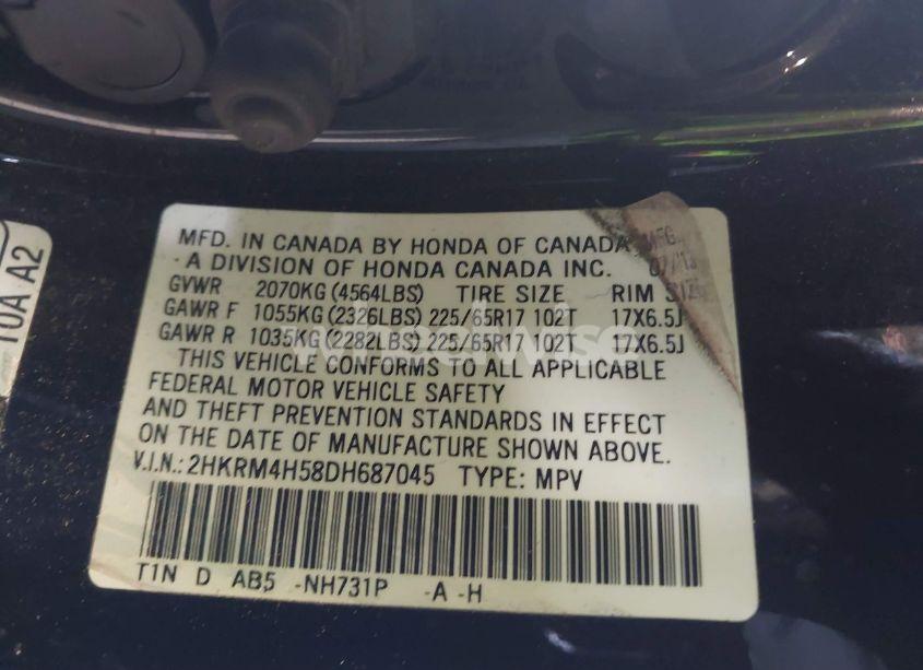 Photo 9 of 2013 Honda Cr-v EX (VIN 2HKRM4H58DH687045)