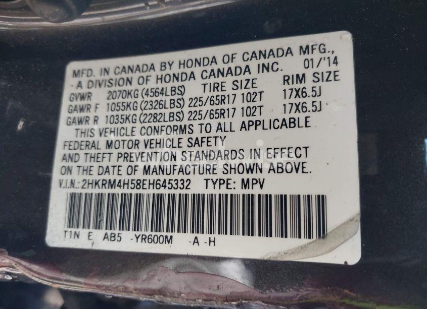 Photo 9 of 2014 Honda Cr-v EX (VIN 2HKRM4H58EH645332)
