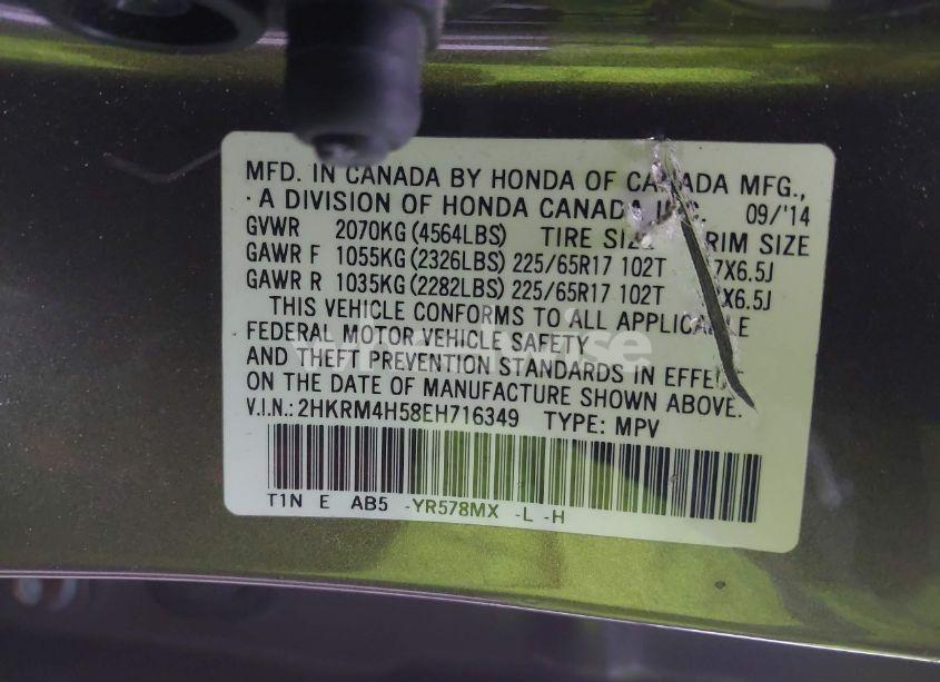 Photo 9 of 2014 Honda Cr-v EX (VIN 2HKRM4H58EH716349)