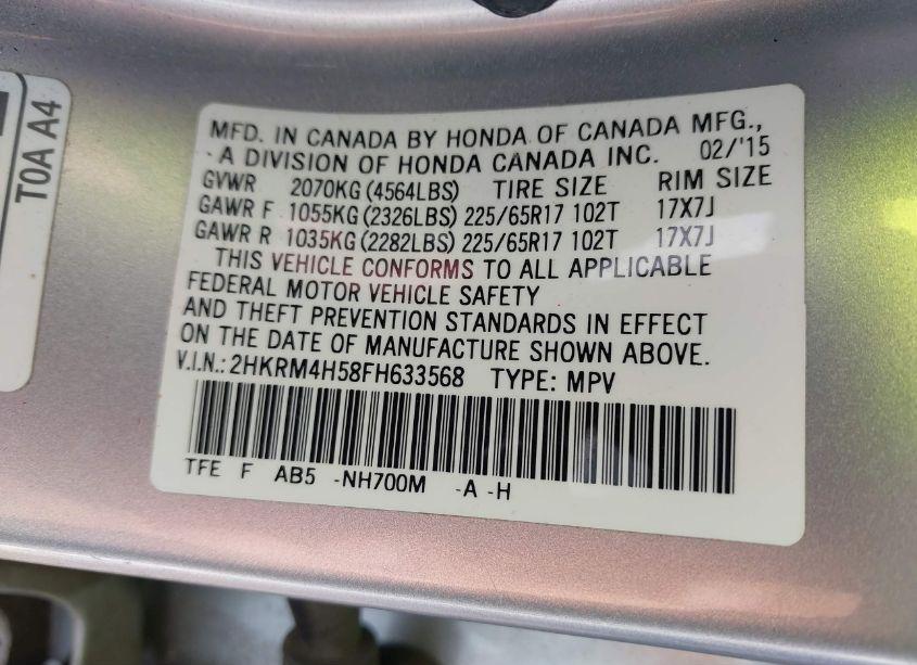 Photo 9 of 2015 Honda Cr-v EX (VIN 2HKRM4H58FH633568)