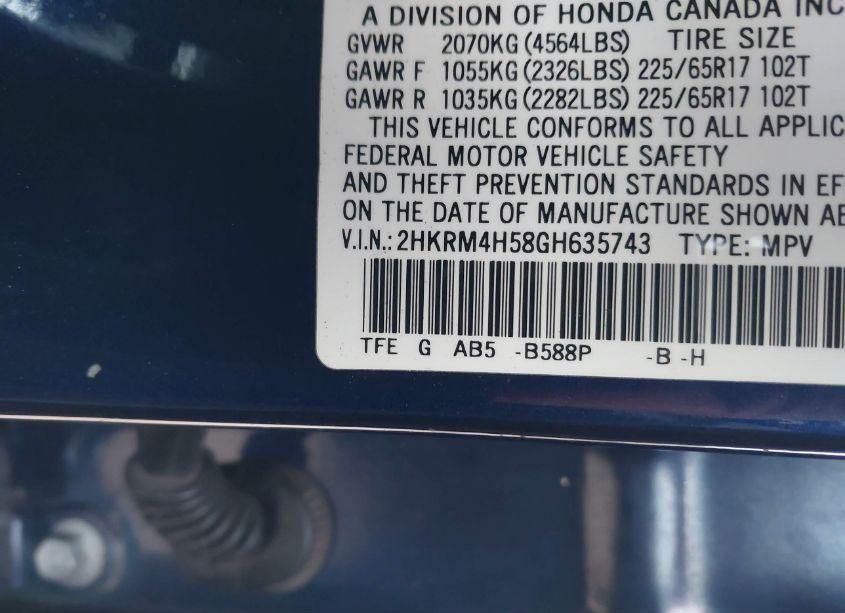 Photo 9 of 2016 Honda Cr-v EX (VIN 2HKRM4H58GH635743)