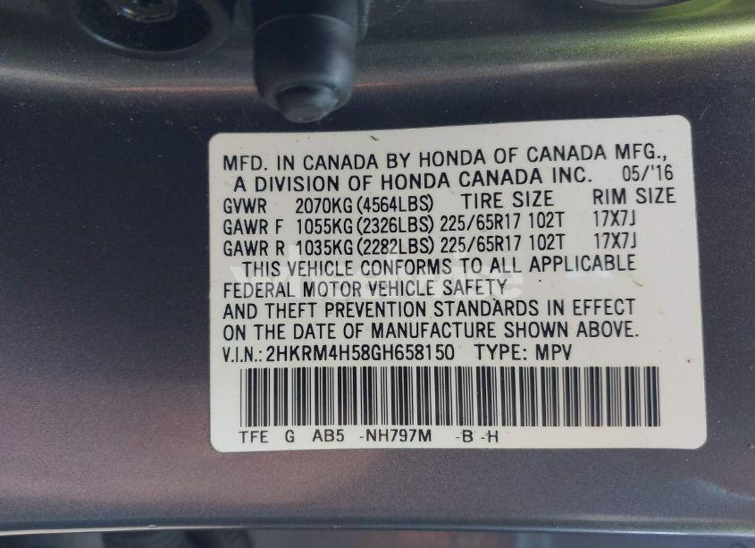 Photo 9 of 2016 Honda Cr-v EX (VIN 2HKRM4H58GH658150)